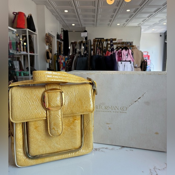 Vintage Handbags - Vintage yellow pleather bag